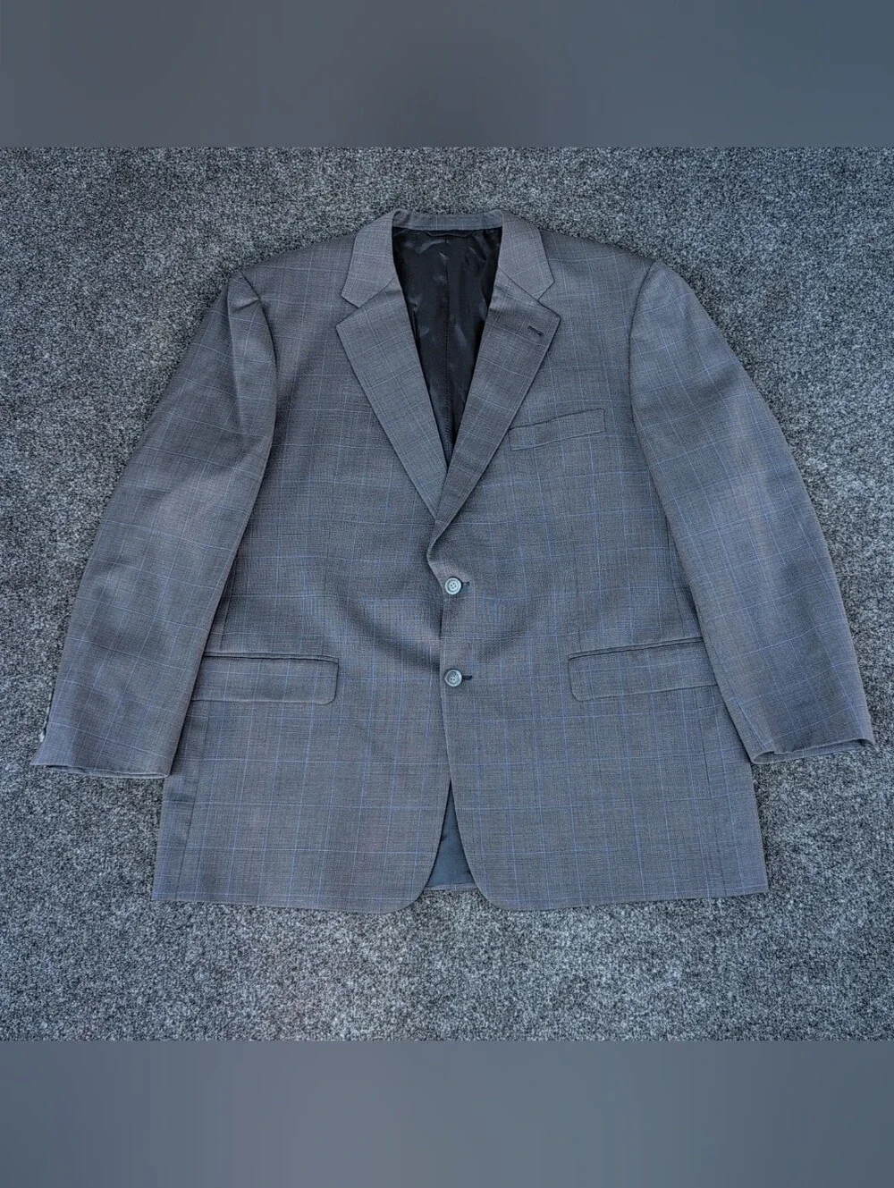 Vtg Burberry London Suit Jacket Mens 46R Blue Check Wool Kensington USA 2 Button
